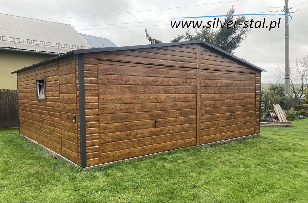 Garaż blaszany blaszak wiata drewnopodobny 6m x 5m silver-stal