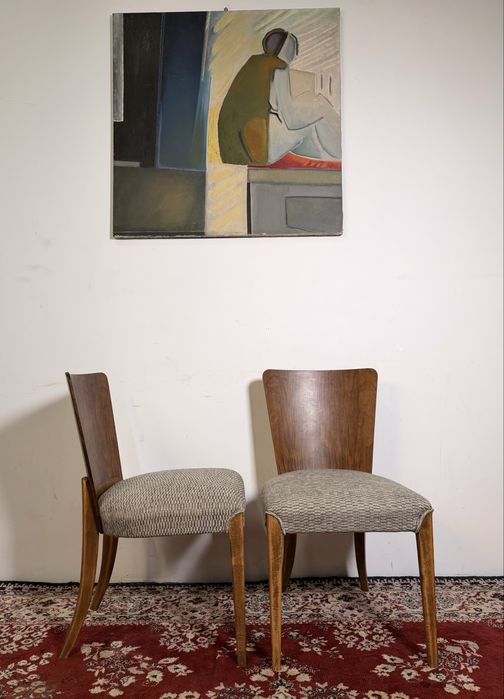 Krzesła PRL proj. J.Halabala Czechy lata 60. buk mat fargotex vintage