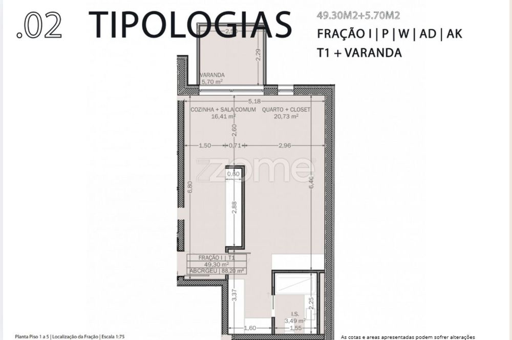Apartamento T1 Novo - Fração AD - Empreendimento Metro Life