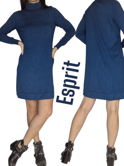 Ciepła jesienno zimowa sukienka Esprit Rozmiar M 38 morski