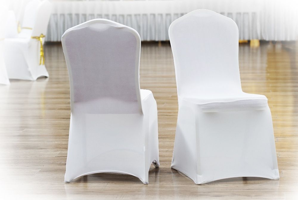 Białe pokrowce elastyczne na krzesła, Komunia, wesele - SUPER OFERTA!
