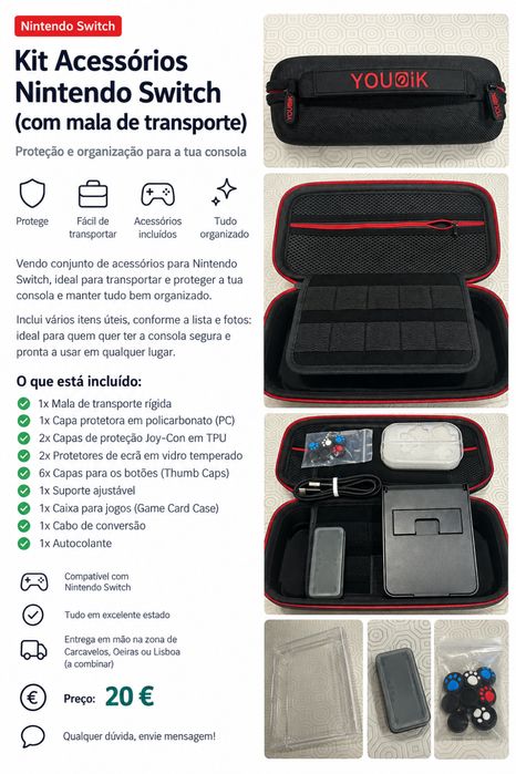 Kit de Acessórios Nintendo Switch + Mala de Transporte