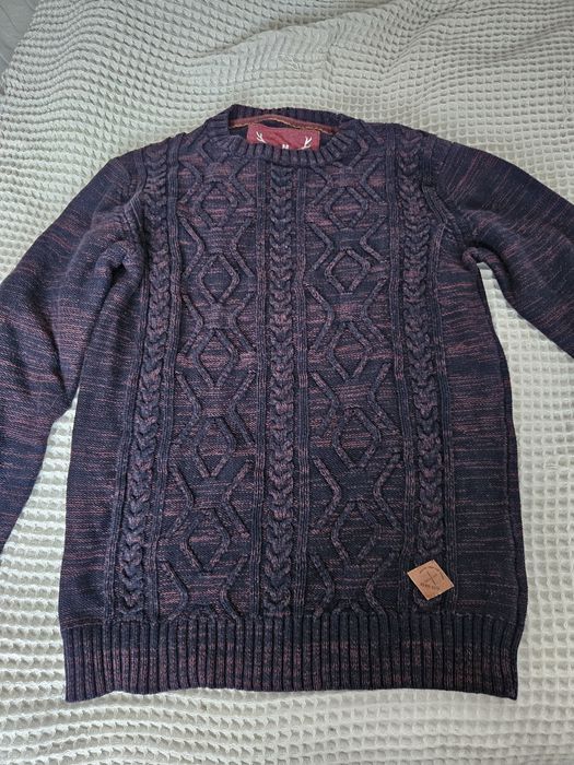 Sweter meski 100% bawełna Hause męski bordowo granatowy