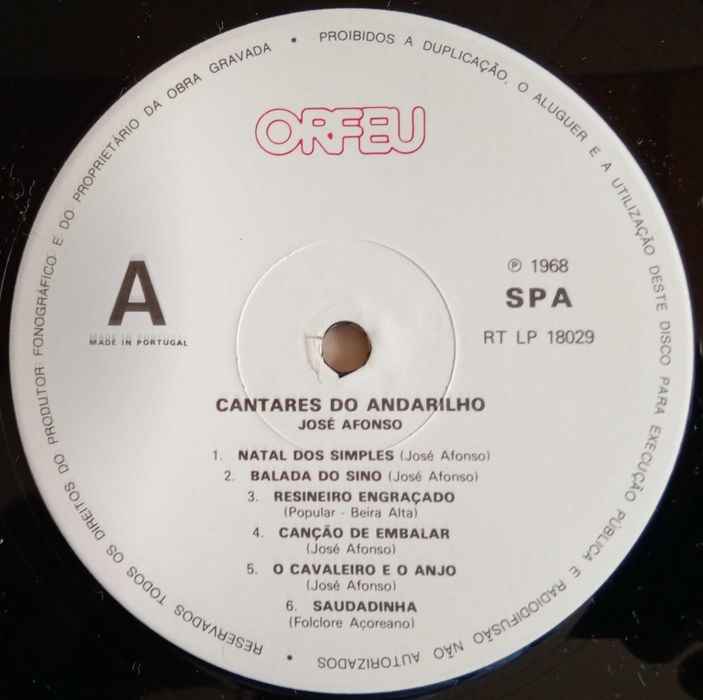 José Afonso	- - - - -		Cantares do Andarilho	- - - - -	LP