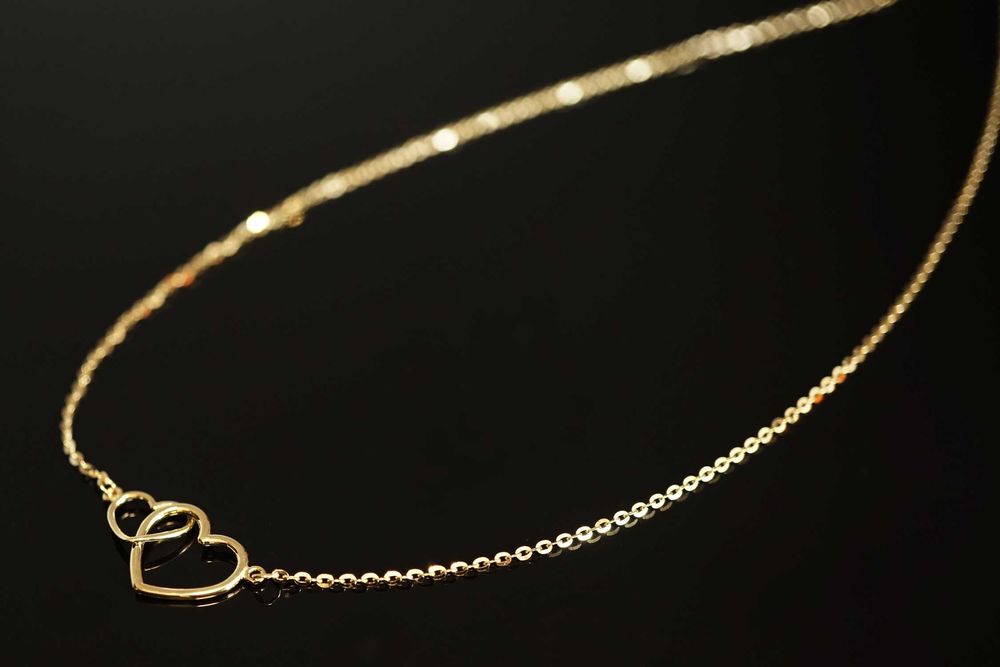 Złoto 585 - Złoty łańcuszek,naszyjnik z sercami