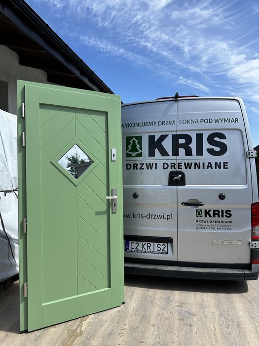 Drzwi zewnętrzne drewniane  dowolny kolorzielone,Na Wymiar Cała Polska