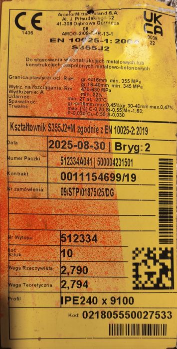 Dwuteownik IPE 240 mm, wys. 24 cm, długość 164 cm