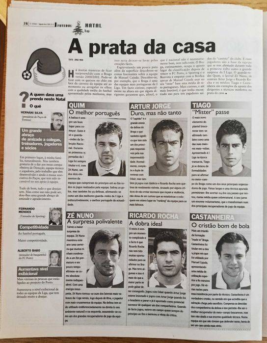 Lourosa e Lamas os queridos inimigos - jornal O Jogo de dezembro de 2000