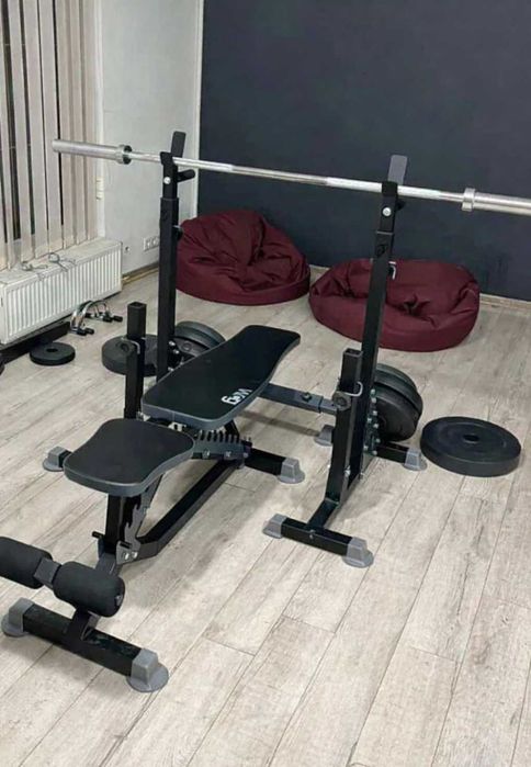 Домашній спортзал лавка + стійки Pro 1100 3в1 | лава + стійки + бруси