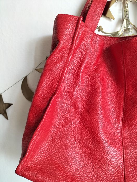 Duża torba shopper ze skóry naturalnej czerwonej z brylokiem Pinterest