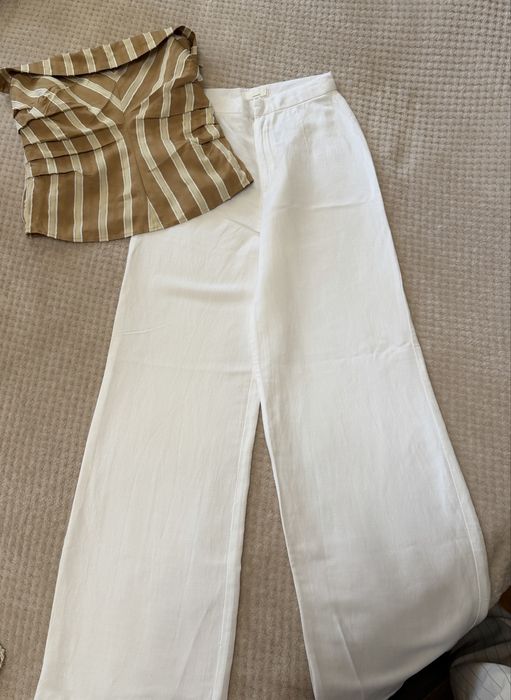 Льняные белые брюки палаццо H&M xs