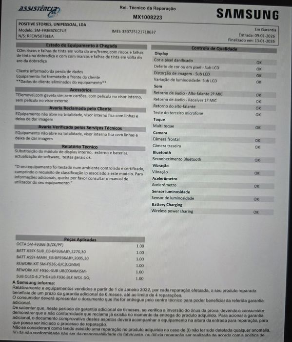 Samsung Galaxy Z Fold 4 512GB – Como Novo (Ecrãs e Baterias Novas / Of