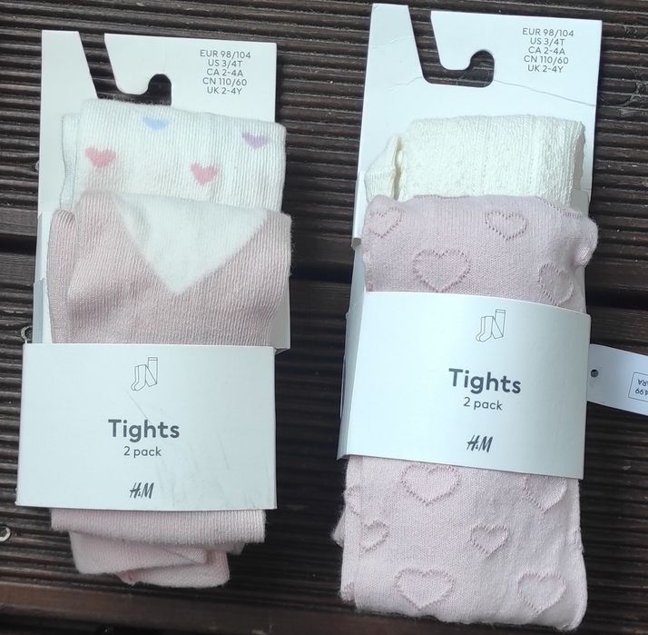 H&M 4 pary nowe rajstopy serca bawełna 98/104