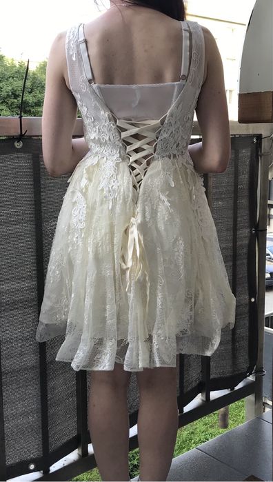 Sukienka koktajlowa ślubna M/38 gorset wiązany koronka tiul