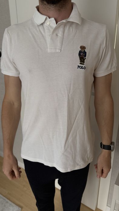 Polo Ralph Lauren biała koszulka Polo M miś bear modna