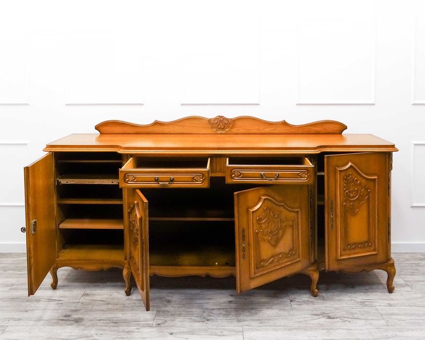 KOMPLET MEBLI do SALONU francuska WITRYNA + KOMODA dąb Francja lata 70