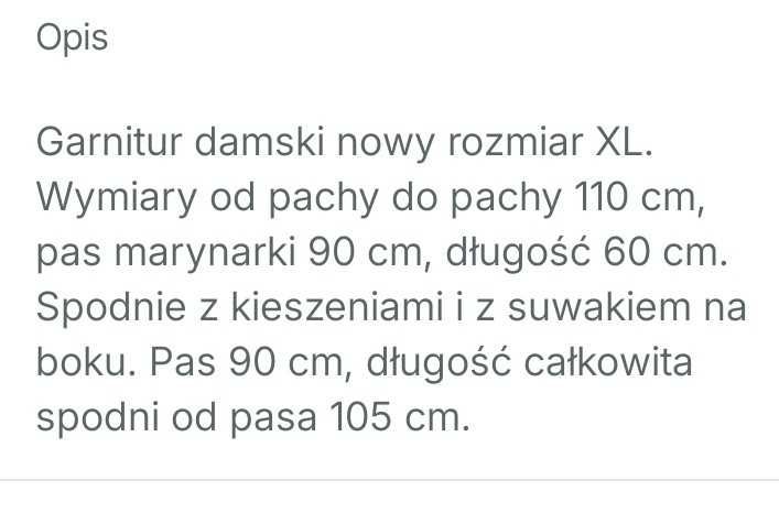 Garnitur damski nowy rozmiar XL