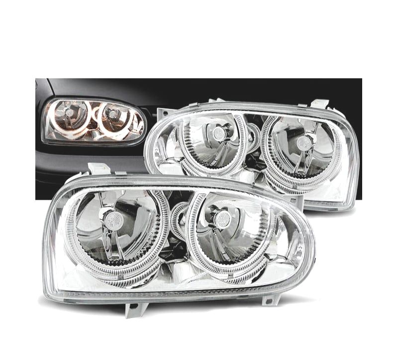 FARÓIS VOLKSWAGEN VW GOLF 3 OLHOS DE ANJO FUNDO CROMADO H7 H7