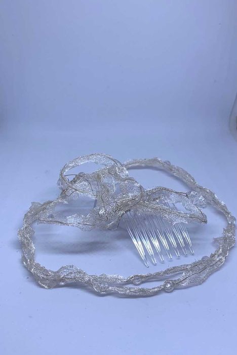 ślubny zestaw choker i grzebyk siateczkowy materiał kryształki modny