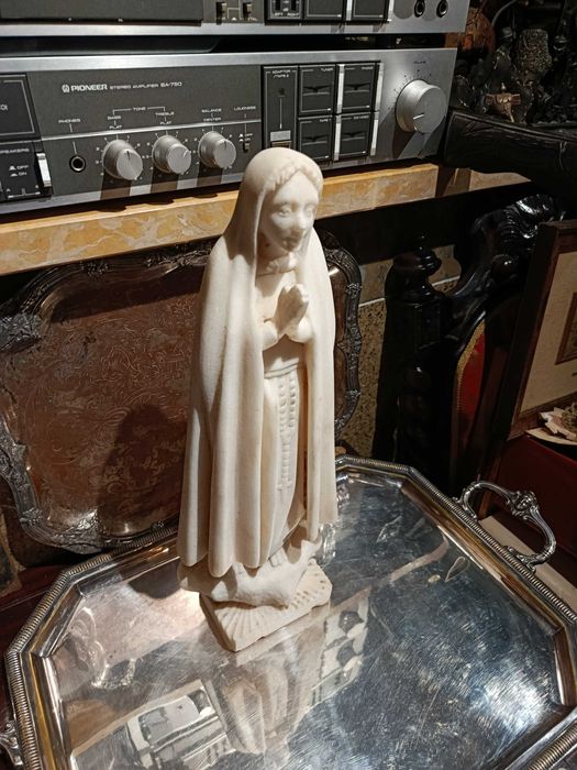 Escultura Esculpida Pedra Mármore Nossa Senhora 42 cm Antiga