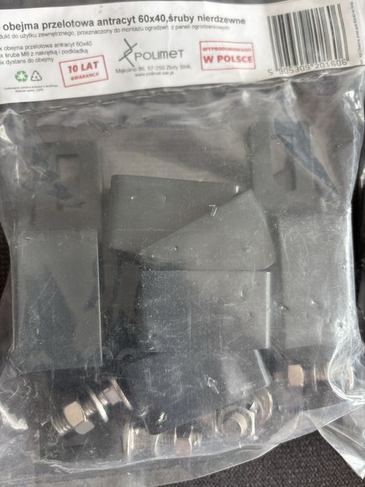 3x obejmy przelotowe antracyt 60x40 do paneli ogrodzeniowych Polimet