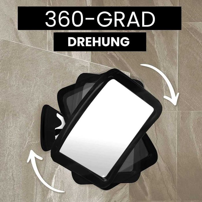 Зеркало для бритья,  душа/ванны не запотевающее на присоске черное