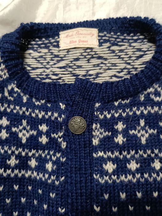 Ręcznie robiony rozpinany na guziki sweter z wełny 140 do 146 handmade