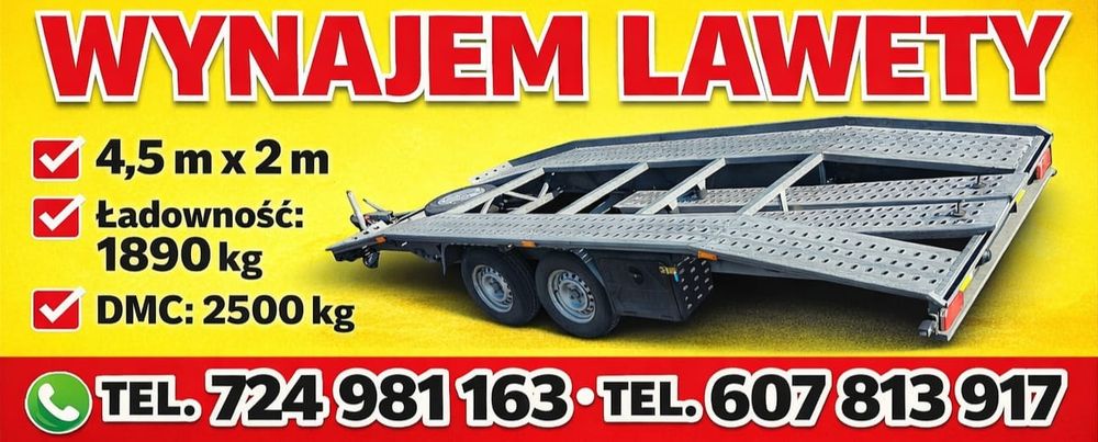 Wynajem lawety ład:1890kg 2500dmc