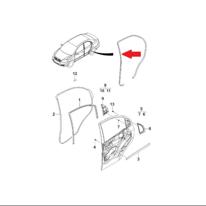 Chevrolet Aveo Уплотнитель проема задней двери серый Авео Т250 GM