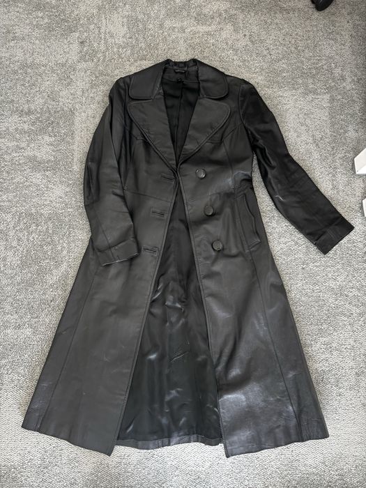 Vintage damski skórzany trencz z paskiem wiązany prochowiec płaszcz z prawdziwej skóry real leather