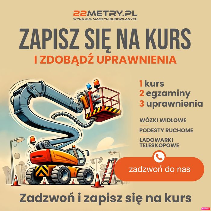 Kurs na podesty ruchome - zwyżki, ładowarki teleskopowe - manitki, HDS wysoka zdawalność, krótkie terminy