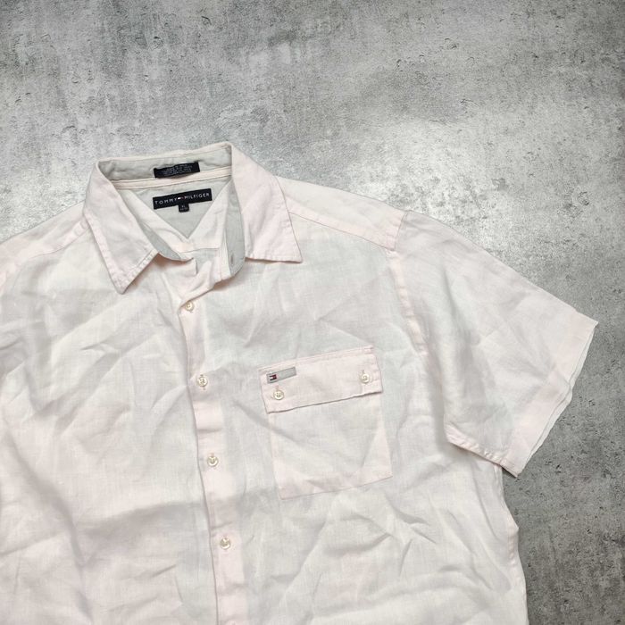 MĘSKA PREMIUM Koszula Letnia Krótki Rękaw Tommy Hilfiger LEN Lniana