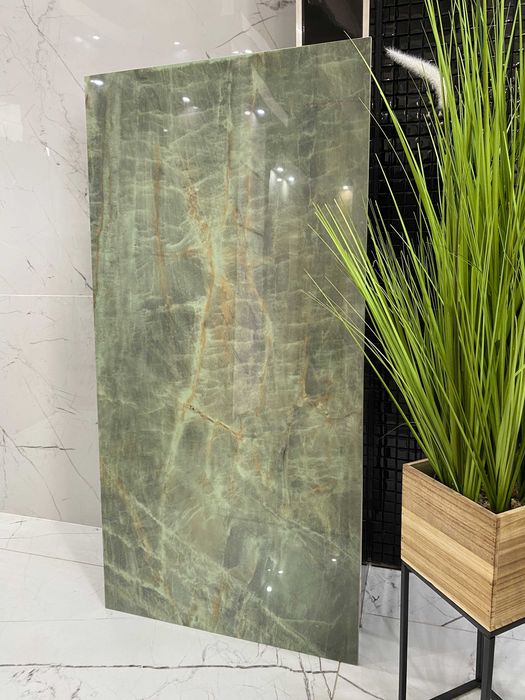 Gres zielony onyks poler 120x60 luksus połysk marmur, miodowe żyły