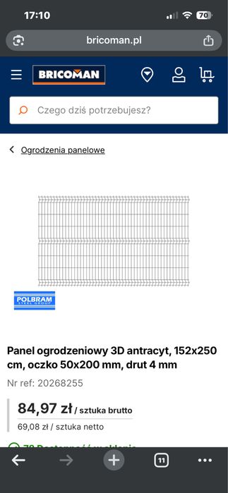 Panel ogrodzeniowy 152x250 3D 4mm