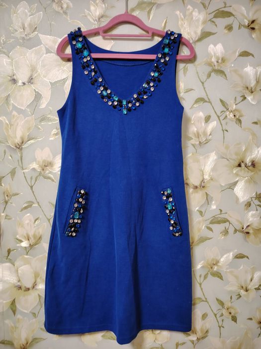 Сарафан теплый вязанный с камнями и карманами 48р