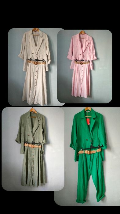 Garnitur damski len bawełna spódnica Boho retro vintage komunia lato