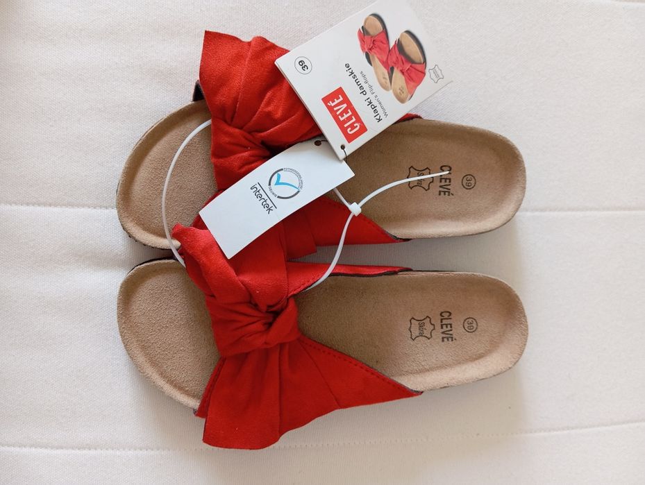 Nowe klapki damskie ze skórzaną wkładką 39 Clavé