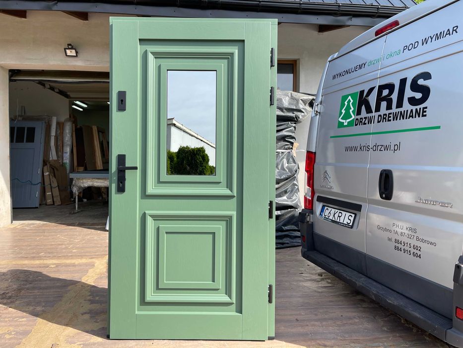 Drzwi drewniane zewnętrzne OD RĘKI zielone białe czerwone CAŁA POLSKA