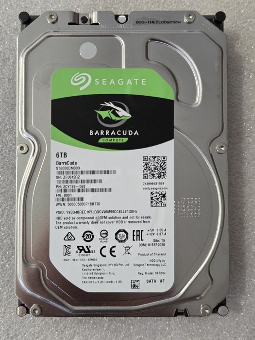 3.5 HDD Жорсткий диск 6Tb, ідеальний стан, Seagate BarraCuda