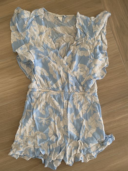 H&M kombinezon letni kwiaty biało niebieski wiskoza