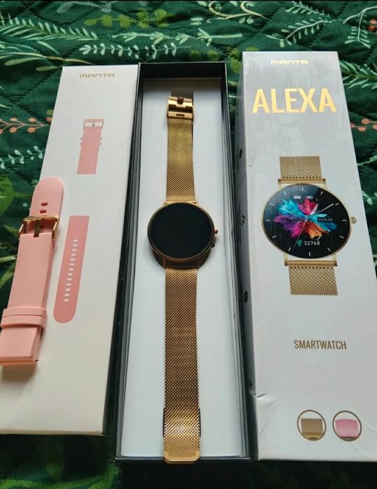 Smartwatch MANTA Alexa Lux Złoty + dodatkowe paski i szkiełka ochronne