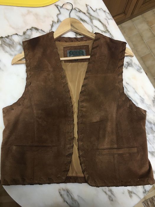 Conjunto senhora saia + colete nobuk castanhos tamanho M vintage