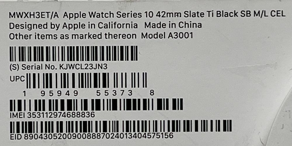 OUTLET Apple Watch Series 10 Cellular 42mm titan sport czarny M/L
