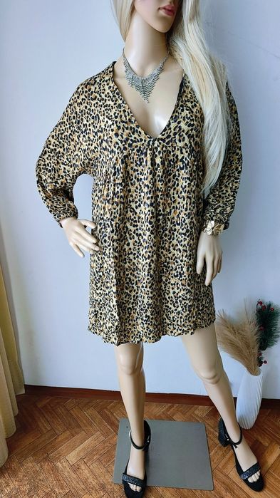 Sukienka Zara panterka S oversize leopard print boho mini luźna