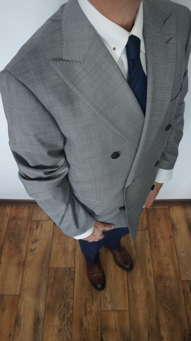 Marynarka dwurzędowa These Glory Days Rozmiar 54 Wełna Jasnoszara