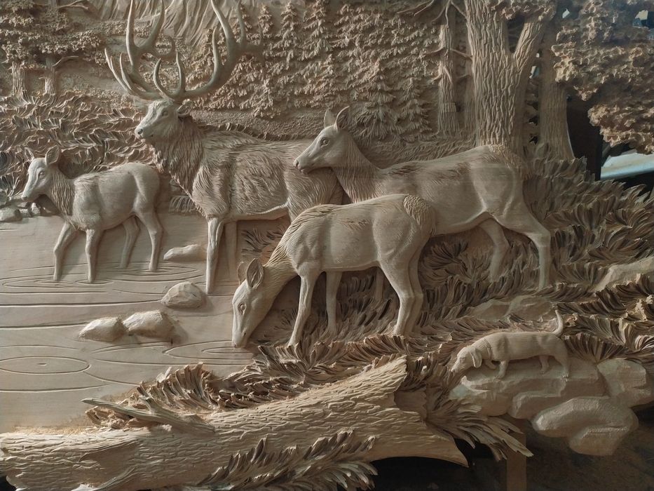 Панно картини різьба по дереву полювання баня сауна