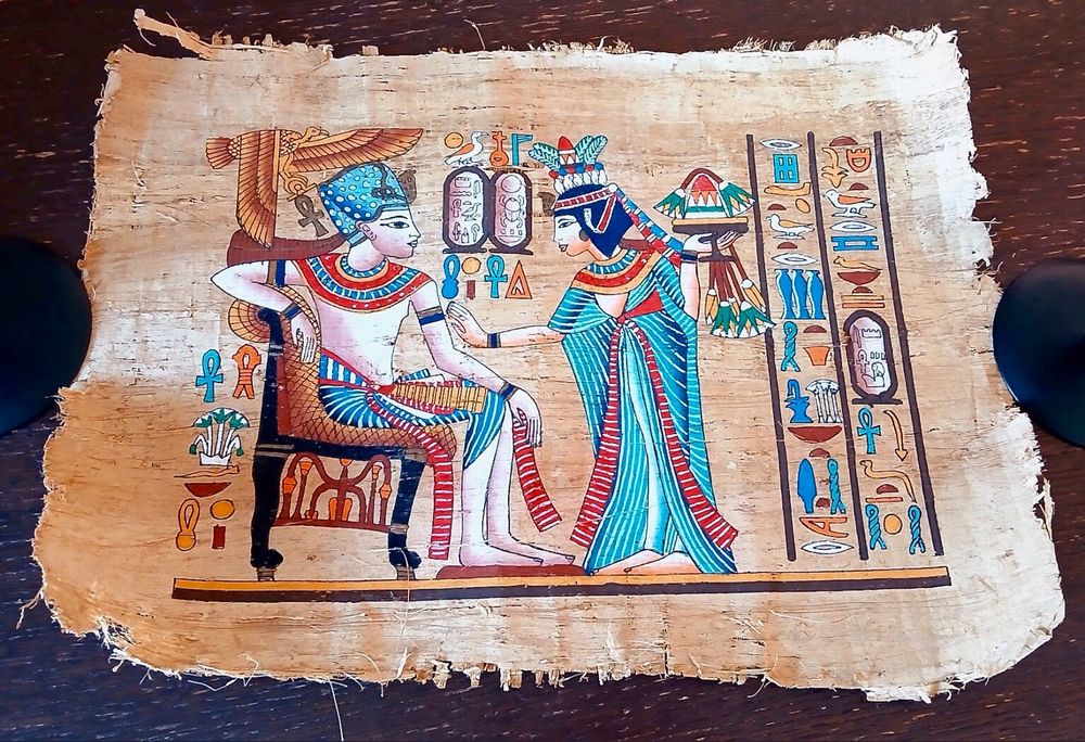 Papiro Egípcio RAFAT PAPYRUS Rei Tutancámon e Sua Esposa - autêntico