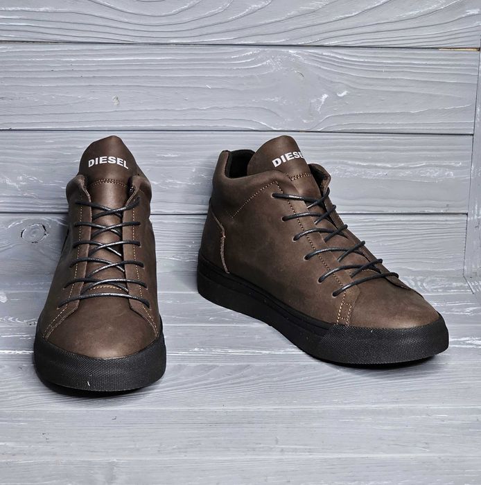 40-48р Мужские кожаные черные коричневые зимние кроссовки ботинки кеды