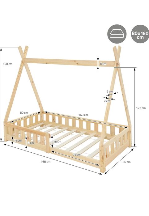 Cama montessori infantil + colchão 80x160cm