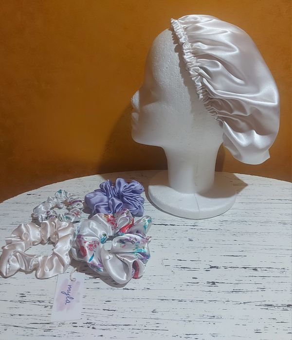 Jedwabny czepek rozmiar S/M+4 scrunchies